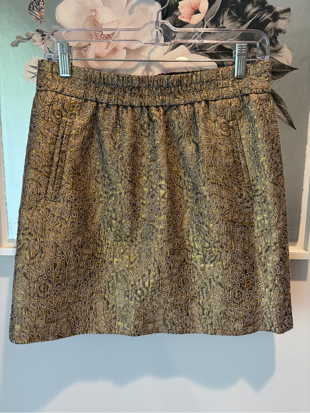 Ann Taylor Loft Metallic Brocade Gold Skirt Size Small